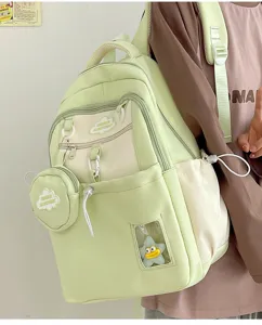 Süßer kleiner Canvas-Rucksack im Kawaii-Stil mit runder Beuteltasche für Damen und Schule