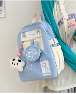 Zaino casual in stile giapponese carino con ciondolo a stella e mini portamonete per ragazze.