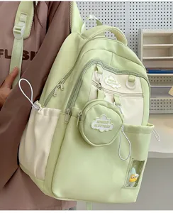 Hellgrüner süßer Studenten Rucksack Set mit kleiner Tasche und transparentem Fach