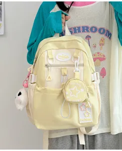 Zaino giallo pentagramma carino in stile giapponese per ragazze, borsa da viaggio versatile.
