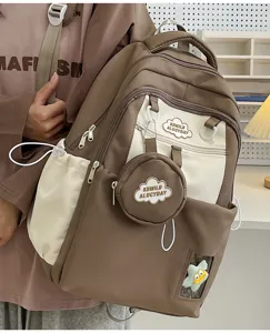 Leinwand Rucksack Set mit runder Münztasche, süßem Wolken-Patch und Fenster für den Alltag