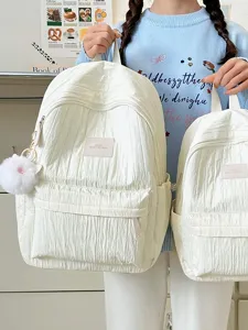 Zaino scolastico bianco minimalista casual per ragazze, grande capacità e molto leggero.