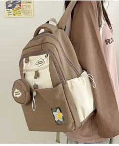 Kleiner Canvas Freizeit Zweifarbiger Rucksack mit süßem Wolken-Patch und kleiner Tasche.