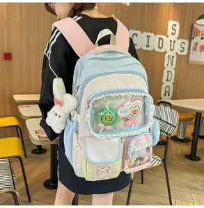 Schicker farbblockierter Schulrucksack mit transparentem Sichtfenster für den täglichen Gebrauch