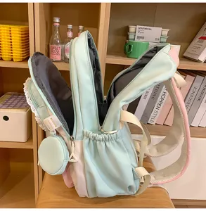 Pastellfarbener Colorblock Rucksack mit vielen Fächern, süße Schultasche für Schüler.