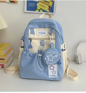 Zaino pentagramma carino giapponese azzurro crema viaggio versatile borsa casual