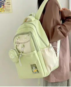 Hellgrüner Rucksack Set mit Mini-Tasche, süßer College Schulrucksack für den täglichen Gebrauch.