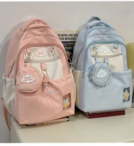 Süßer Mini-Schulrucksack für Studenten Set mit niedlichen Wolken-Patches und Beutel.
