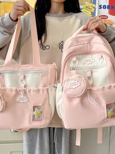 Süßer Kawaii Schulrucksack-Set für Mädchen Nylon Wasserdichter Mini-Rucksack Ins Style Student Zweiteiliger Rucksack für Reisen College