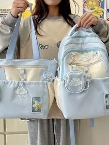 Süßer blauer Rucksack und Tragetasche Set für Damen, lässiger Schulrucksack Stil.