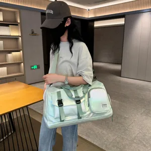 Grande borsa da viaggio e palestra olografica per donna, elegante borsone sportivo impermeabile.