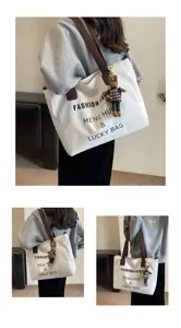 Leinwand Tragetasche fur Damen grose Kapazitat Schultertasche freizeit Handtasche mit Anhanger