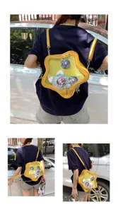 Detailed view of the cute yellow star ita bag with transparent window and stylish anime design.