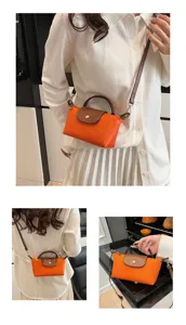 Mini Nylon Falttasche Schultertasche mit Ledergriff und Überschlag, modische Umhängetasche.