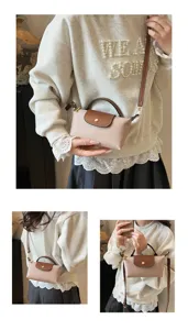 Mini Nylon Umhängetasche mit Ledergriff und Druckknopfklappe, modische Handtasche.