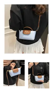 Mini Nylon Knödel Umhängetasche mit Lederklappe Griff trendige modische Handtasche