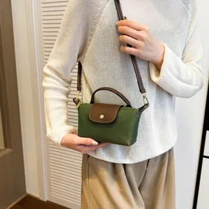 Kleine Nylon Handtasche mit Lederklappe und Schulterriemen fuer Damen Umhaengetasche.