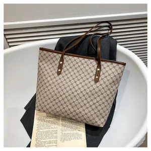 Stylish vintage monogram tote bag for women, large capacity shoulder bag for daily commute.