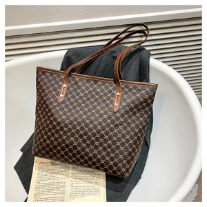 Stylish women tote bag large capacity shoulder bag classic geometric print casual work daily