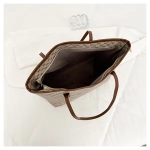 Large capacity women tote bag stylish commuter shoulder bag with premium monogram canvas design.