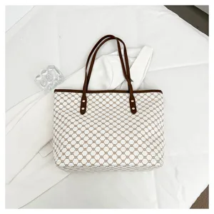 Large capacity women tote bag, stylish retro geometric pattern shoulder commuter bag.