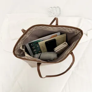 Stylish large capacity tote bag for women, classic monogram design for daily work.