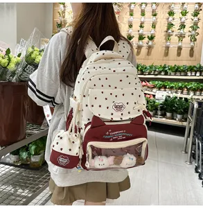 Detailansicht des japanischen süßen Ita-Rucksacks mit niedlichen Katzenohren und Sichtfenster.