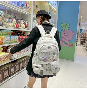 Weisser Sternen-Ita-Rucksack mit transparenter Fronttasche, grosser Freizeitschulranzen.