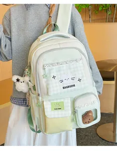 Süßer koreanischer Pastellgrüner Canvas-Rucksack für Schüler mit mehreren praktischen Taschen.