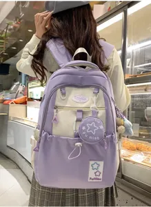 Koreanischer Stil College Rucksack süßer Farblock Schultasche für Mädchen leichter Daypack
