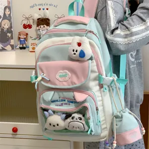 Niedlicher rucksack set in farbblock für damen süßer college stil itabag mit durchsichtiger tasche