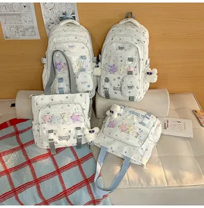 Leinwand Schulrucksack Set Bonbon Farbe Dopamin Ita Tasche fuer taeglichen Gebrauch