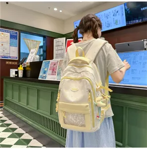Niedlicher Rucksack mit Sternenmuster und transparentem Fach für Schüler und Alltag.