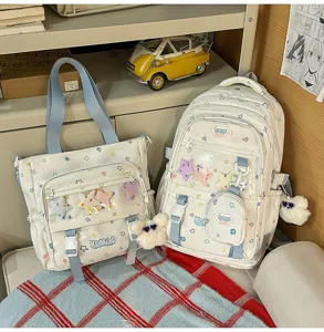 Niedliches Sternenmuster Ita-Tasche und Rucksack Set Detailansicht, bunter Schul-Look.