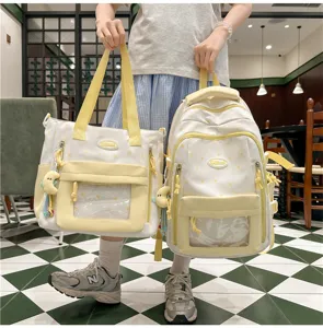 Süßes Rucksack und Tragetaschen Set mit Sternenmuster und transparenter Tasche für Schule.