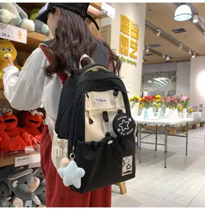 Lässiger koreanischer Farbblock-Schulrucksack für Studenten süßer leichter Tagesrucksack
