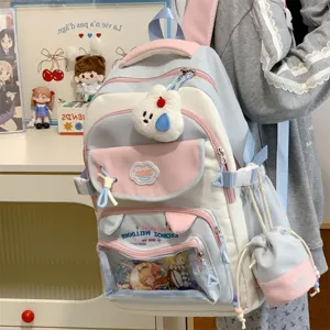 Farbblock Schulrucksack süßer Stil süße Pastell Schultasche mit Sichtfenster und Beutel