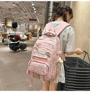 Süßer koreanischer Schulrucksack in Rosa für Mädchen, großes Fach, geräumiger Alltagsrucksack