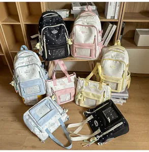 Leinwand Sternenmuster Rucksack und Tasche Set mit transparenter Tasche fuer den Alltag.