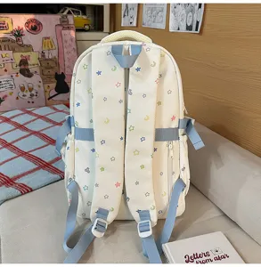 Niedlicher Teenager-Mädchen-Rucksack mit bunten Sternen und Monden, großer Kapazität Schultasche.