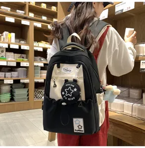 Süßer koreanischer Schulrucksack in Kontrastfarbe für Mädchen und Studenten im Alltag