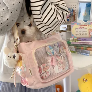 Kawaii japanische süße rosa Ita Bag transparente Fenster Umhängetasche Anime Badge Canvas