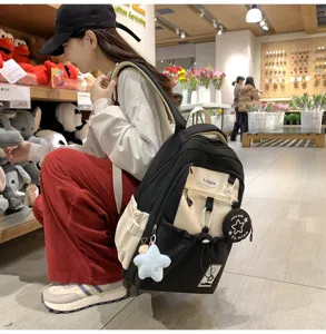 Koreanischer Stil Segeltuch Schulrucksack Kontrastfarbe Student Freizeittasche für Alltagsgebrauch