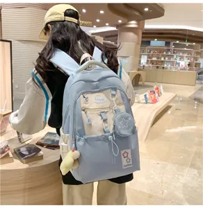 Süßer rucksack im koreanischen stil, colorblock schulranzen für teenager und studenten