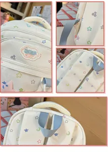 Süßer Schulrucksack mit Sternen-Print für Schüler, bunter Canvas-Freizeit-Doppelgänger-Rucksack.