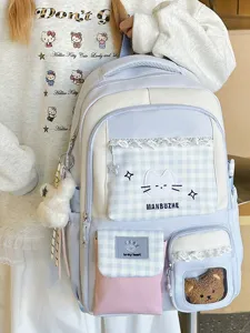 Kawaii Koreanischer Stil Schulrucksack Für Mädchen Süße Preppy Nylon Karo Patchwork Große Kapazität Student Schultasche Rucksack