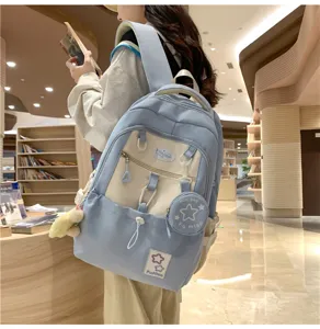Blau-weißer Schulrucksack mit Kontrastfarbe für Studenten, niedlicher Freizeit-Tagesrucksack.