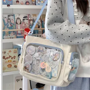 Japanischer Canvas Ita Bag Umhängetasche mit Sichtfenster für Anime Pins und Fans
