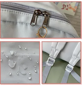 Leichter Freizeit-Schulrucksack Detailansicht mit wasserdichtem Stoff und Reißverschlüssen.