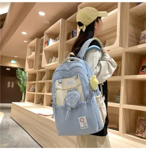 Koreanischer Stil College Rucksack süße Kontrastfarbe Schultasche für Mädchen leichter Daypack
